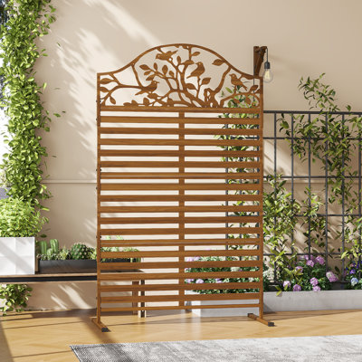 Paravent métallique de 185 cm de haut, structure autoportante pour l'extérieur, motif arbre décoratif pour terrasse, jardin et piscine. Protection de l'intimité.