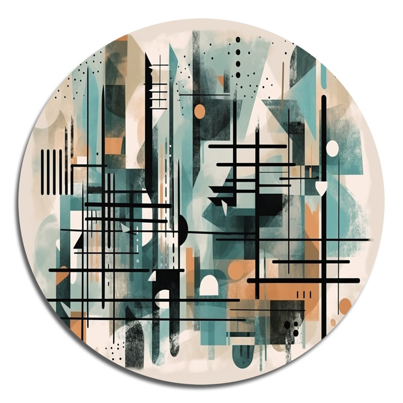 Bleu et noir géométrique ombres I - Minimalisme abstrait, art mural rond sur métal, H 16 po x l 16 po x P 1 po
