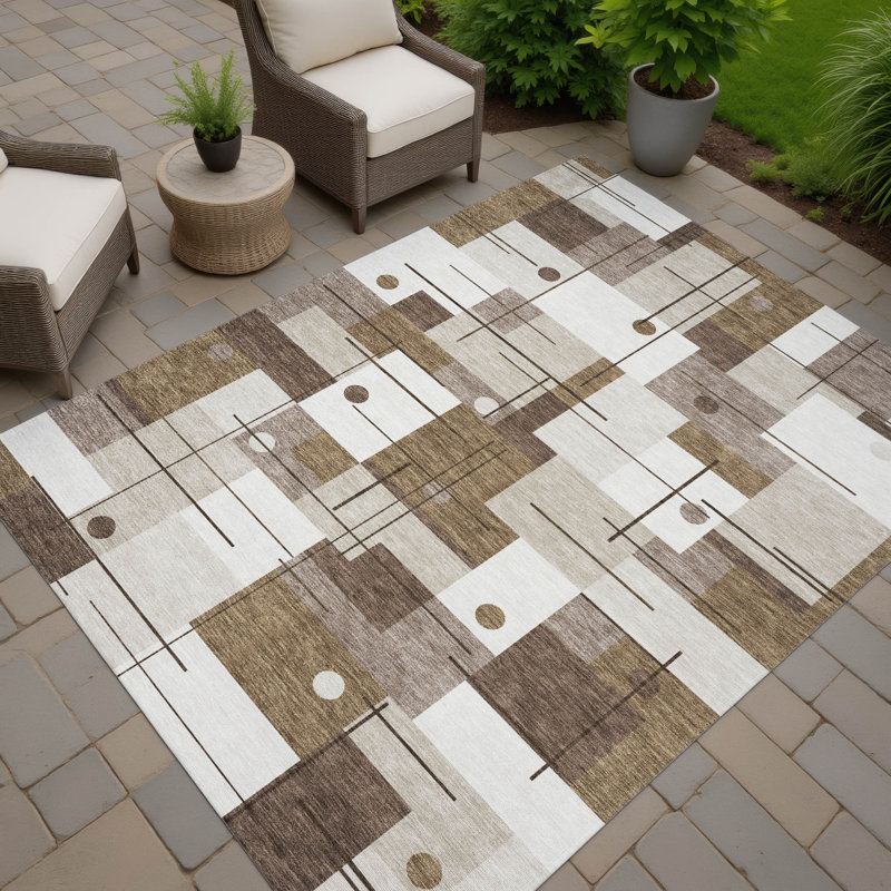 Machine Washable Indoor/Outdoor Chantille ACN2716 Geometric Rug, Beige, 10 pi x 14 pi