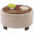 30" W Upholstered Round Storage Ottoman Coffee Table with Wood Legs-366676290