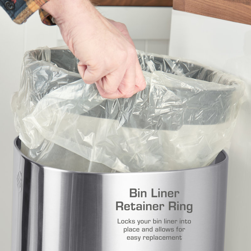 Swan Touch Bin with Removable Retainer Ring, Simple Touch Lid System, Stainless Steel with Fingerprint Proof Finish, 50