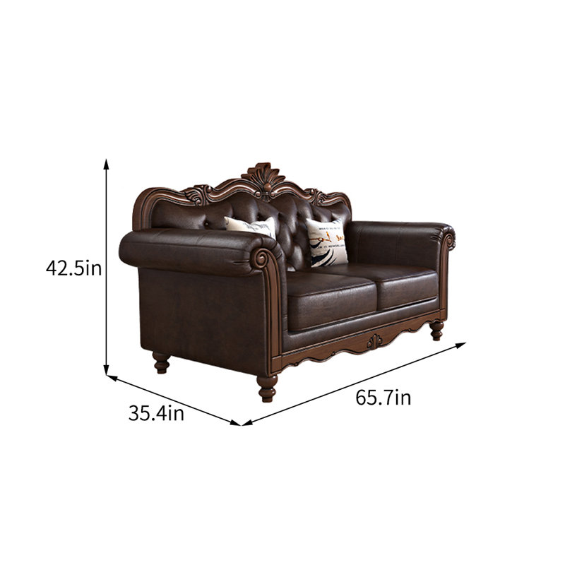 Causeuse en cuir véritable de style européen à accoudoirs roulés en cuir rétro de style européen de 65,7 po