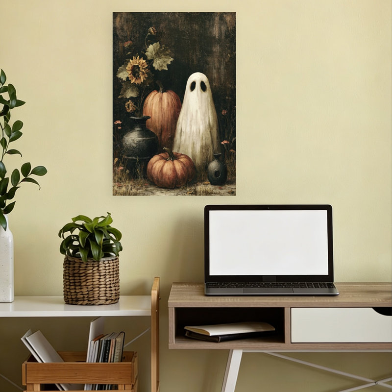 Nature morte fantomatique rustique vintage abstraite avec tournesols, paysage d'automne, affiche murale, H 18 po x l 12 po