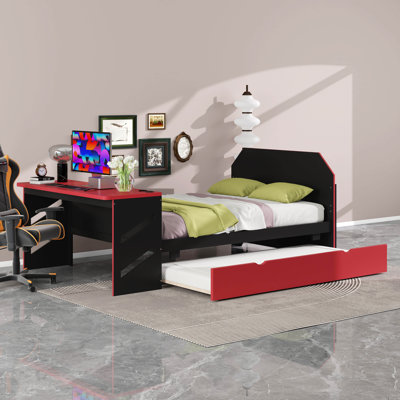 Lit de jour double avec lit gigogne, cadre de lit de jour avec bureau, cadre de lit de jour avec port USB