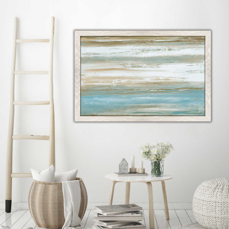 Teal Sunrise I par - Peinture, H 21,5 po x l 27,5 po x P 0,75 po, Cadre crème délavé
