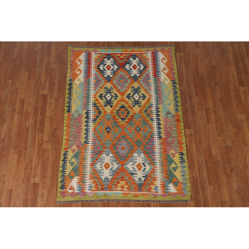 Geometric Wool Kilim Oriental Accent Rug 4x6