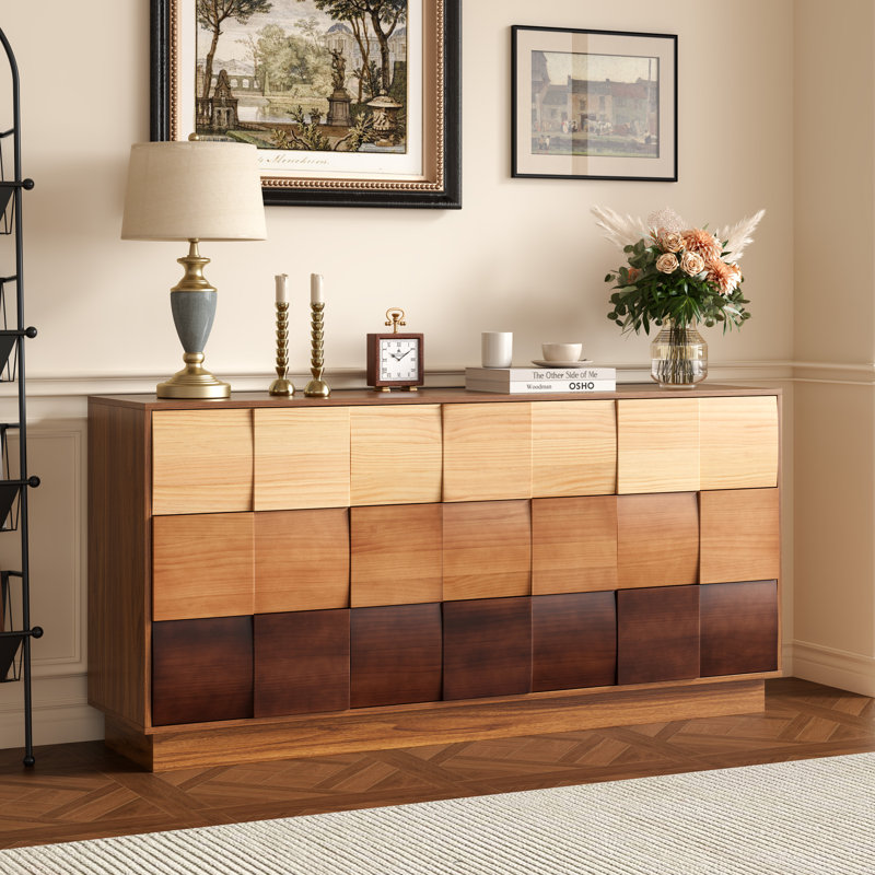 9 - Drawer 65"W Contrasting Colors Solid Wood Dresser