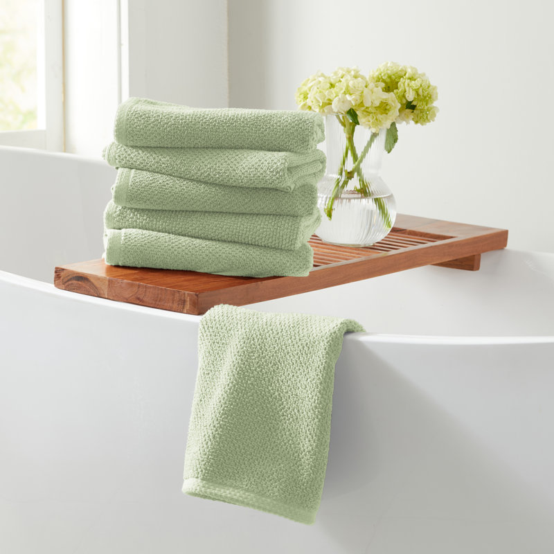 Drap de bain 100% coton texturé, Pale Green, Essuie-mains - paquet de 6