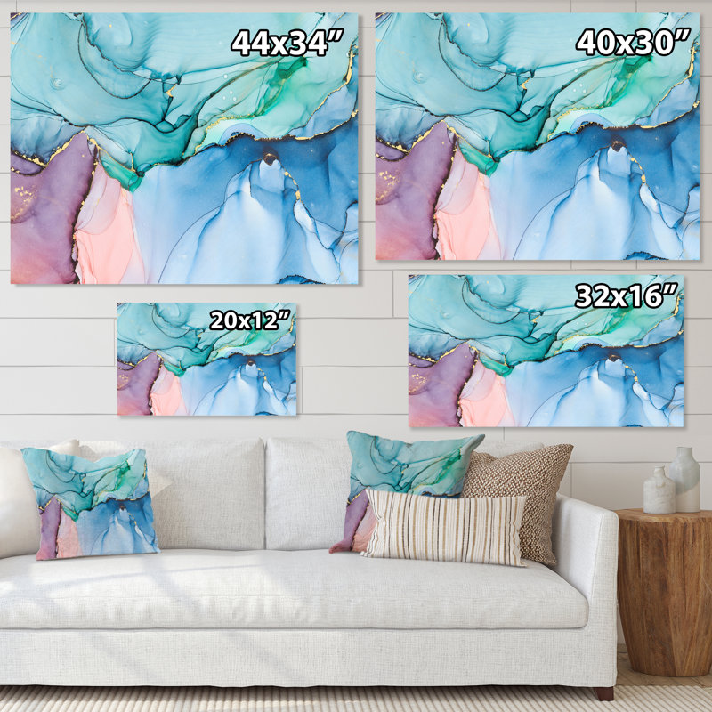 «Green and Blue Tender Liquide Art IV», reproduction sur toile, H 12 po x l 20 po, Toile tendue