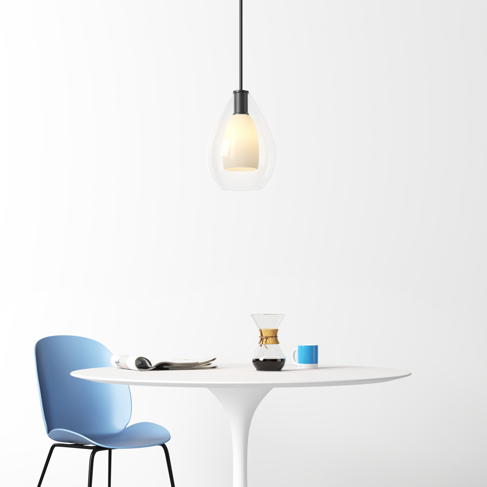 Eldine Single Light Glass Dimmable Pendant, Matte Black, 14.25" H x 9.87" W x 9.87" D