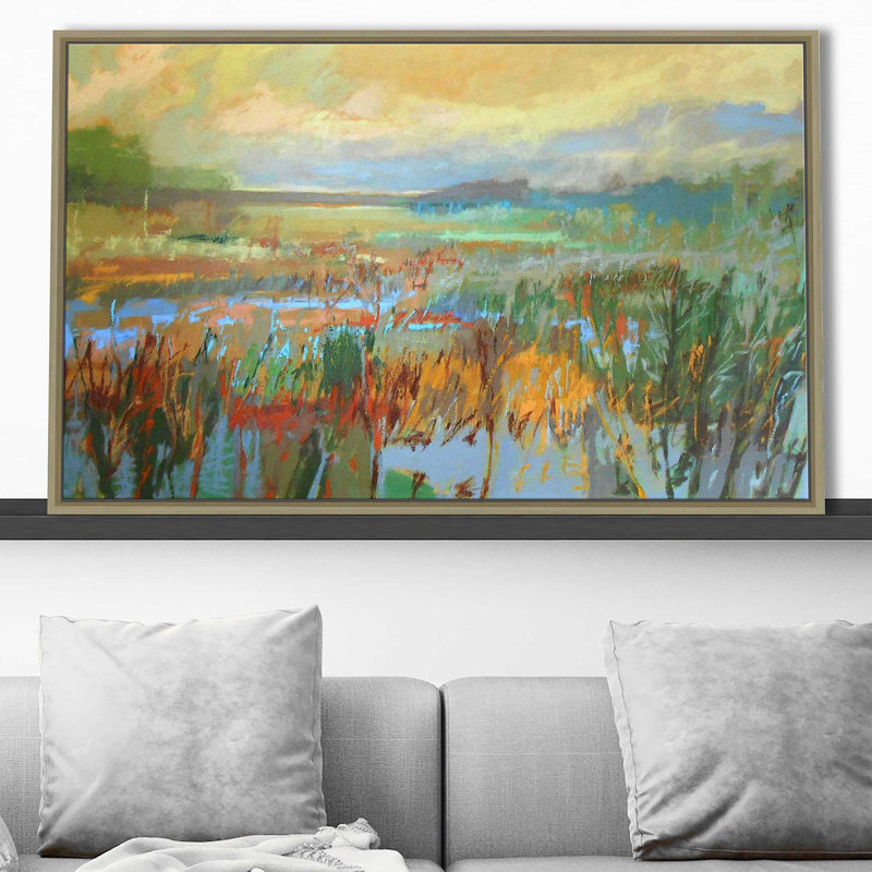 Marsh In May par - Peinture, Cadre flottant champagne, H 27,5 po x l 43,5 po x P 2 po