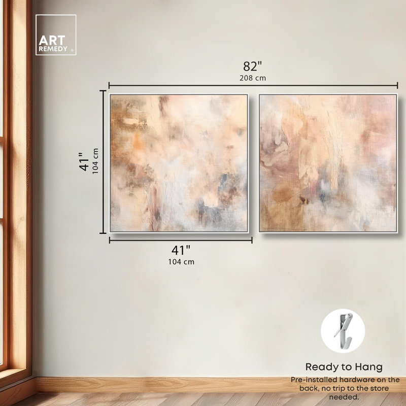 Smeared Codex Duet Canvas Print Neutral Wall Decor Set by Art Remedy, Black Frame, 12 x 12, H 41 po x l 41 po, White Frame