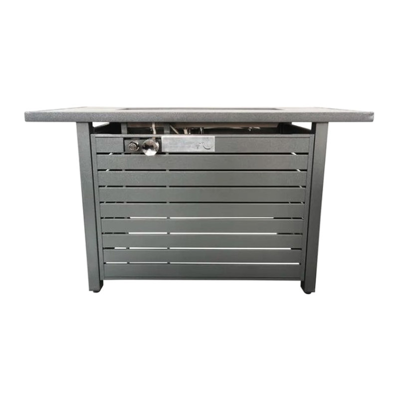 Table de foyer d'extérieur grise grise, H 25 po x l 42 po, cadre de temps de combustion de 50 000 po, acier inoxydable, réglable au propane / gaz naturel, périodicité d'ornement extérieur moderne,