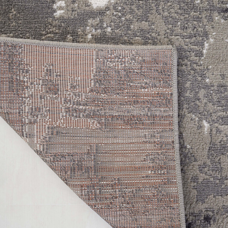 Tapis abstrait en polypropylène tissé à la machine Buitron en ivoire / gris / gris anthracite