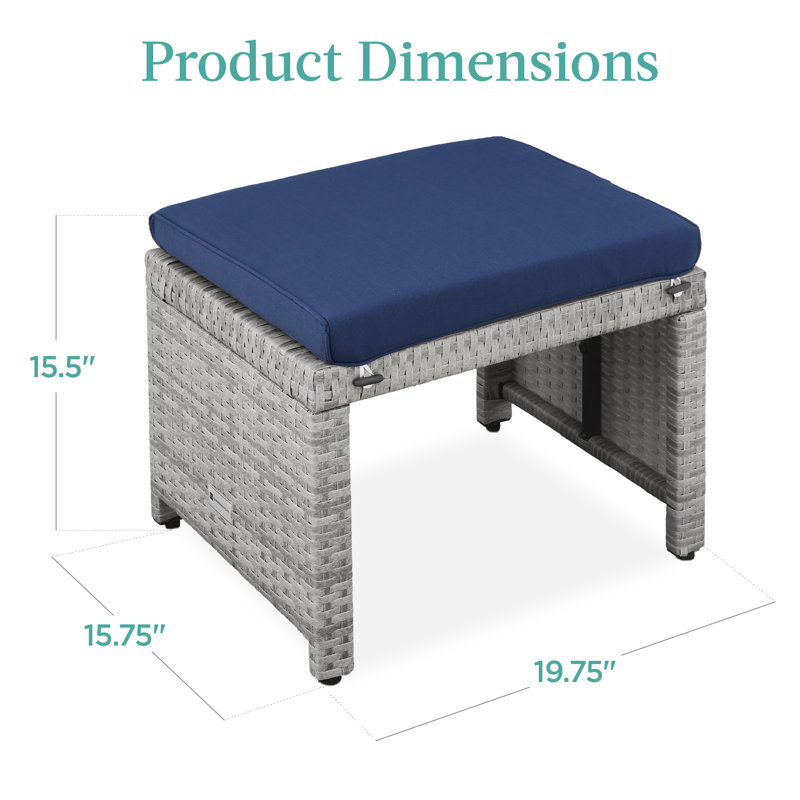 Livan Outdoor Ottoman, Gray, Navy
