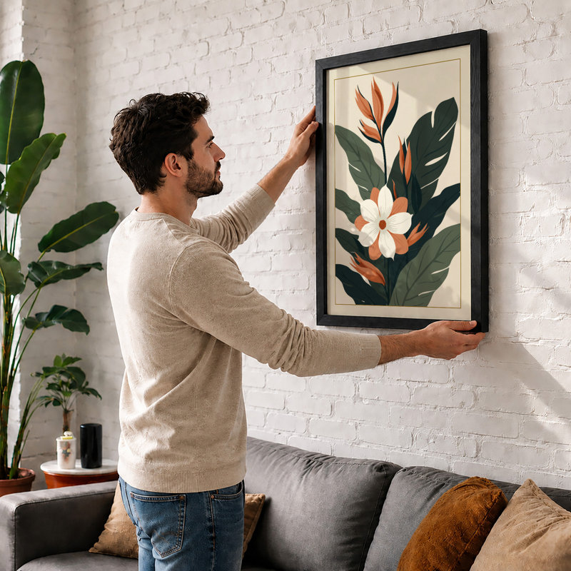 Flowering Study Botanical - Framed Print, Black, A3 - 42.0 x 29.7 cm