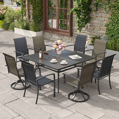 8-Person Outdoor Square Patio Dining Set With Swivel & Stackable Chairs