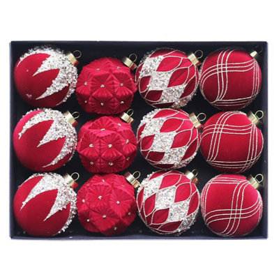 Ensemble de 12 ornements de Noël en velours de 3,15 po, boules multicolores et incassables avec finition peinte, pour décoration d'arbre de Noël