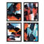 Ensemble de 4 reproductions murales géométriques abstraites encadrées sur papier quadrillé rouge et bleu encadrées sur papier, impression de 4 pièces-93012284-93012285