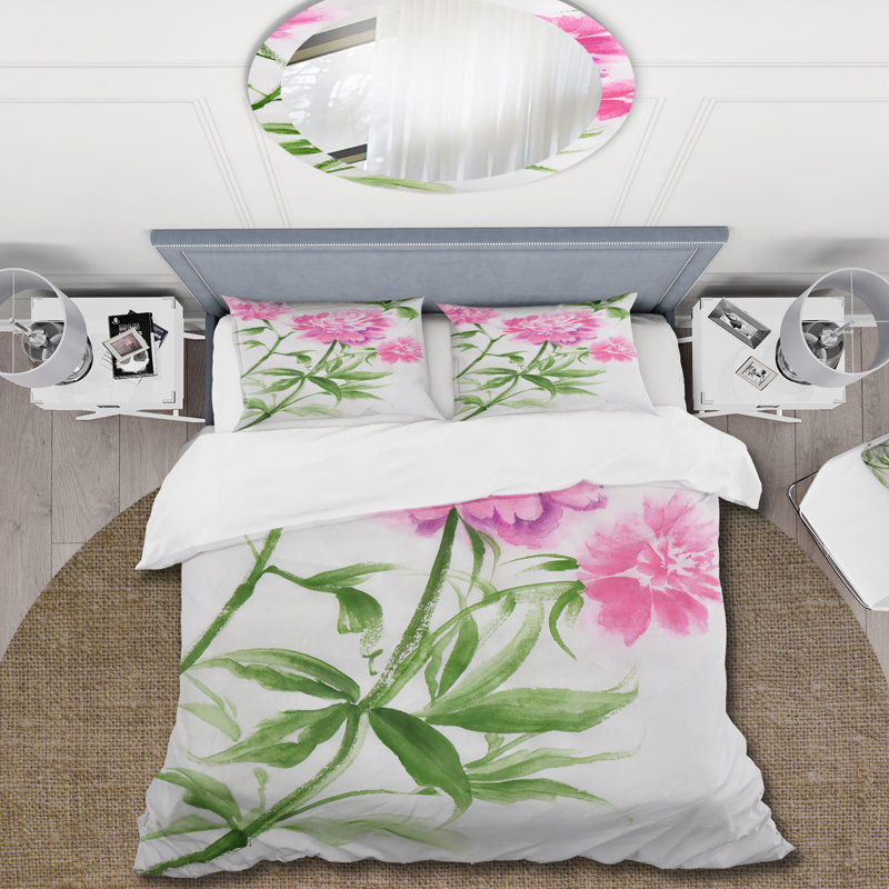 Mauve pivoines Bush II - ensemble de housse de couette traditionnel - microfibre de polyester