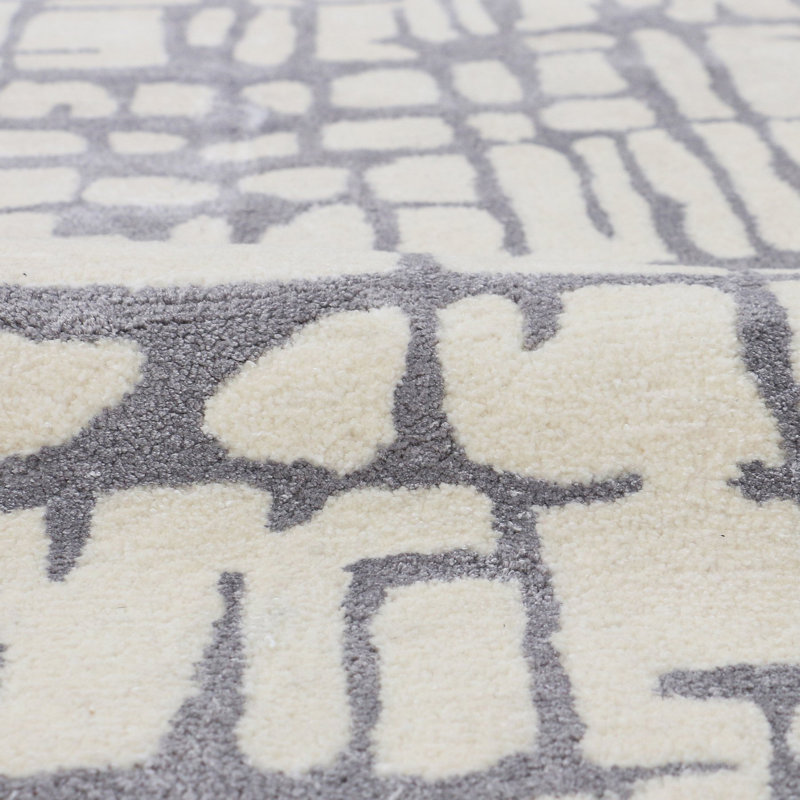 Tapis gris clair / ivoire touffeté à la main Make It Rain, Rectangle 8 pi x 10 pi