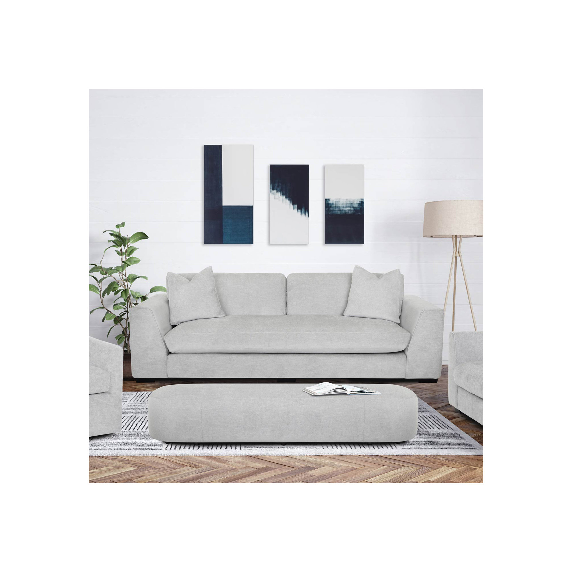 Benehaley 100'' Upholstered Sofa, Virtue Ash Basketweave