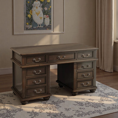 Dark brown nine-drawer strong storage writing desk