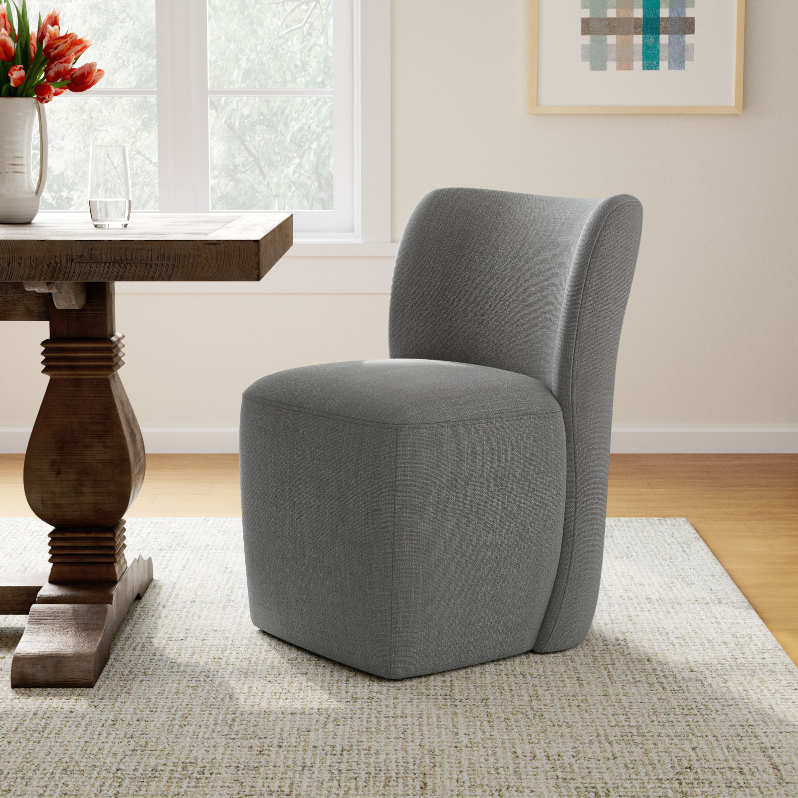 Madie Upholstered Dining Chair, Effie Flint Performance Linen