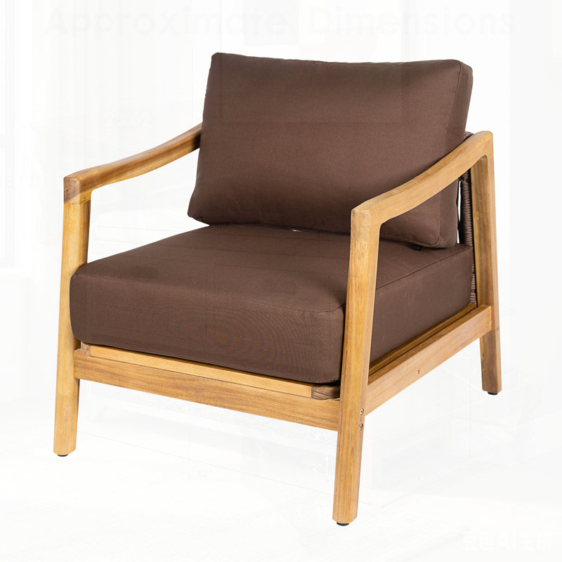 Élégant fauteuil club d'extérieur avec structure en bois d'acacia, dossier en corde et coussins hydrofuges pour patio / cour arrière / terrasse