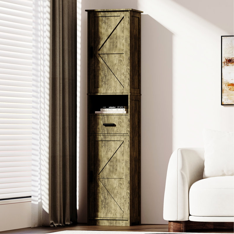Armoire grise de 69 po de hauteur avec 2 portes et 1 tiroir. Tablettes réglables pour la salle de bain, le salon, le vestibule, le tiroir de grange de rangement, H, tablettes, plancher spacieux et pratique