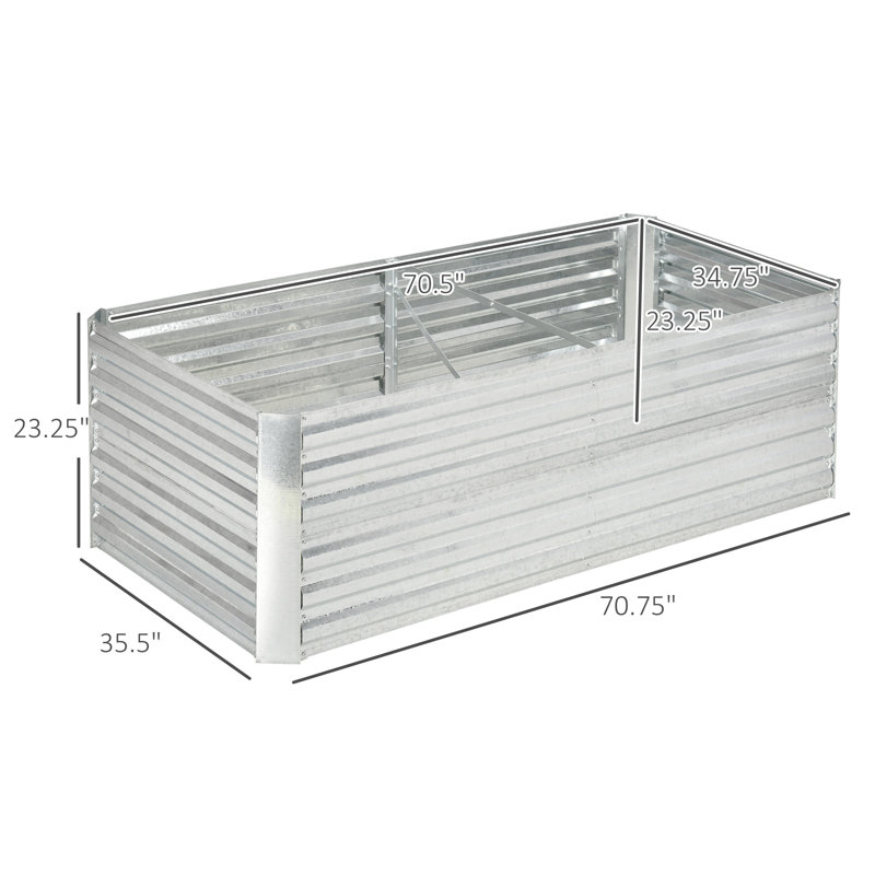 6' x 3' x 2' Galvanized Raised Garden Bed, 23.3" H x 70.8" W x 35.5" D, Silver