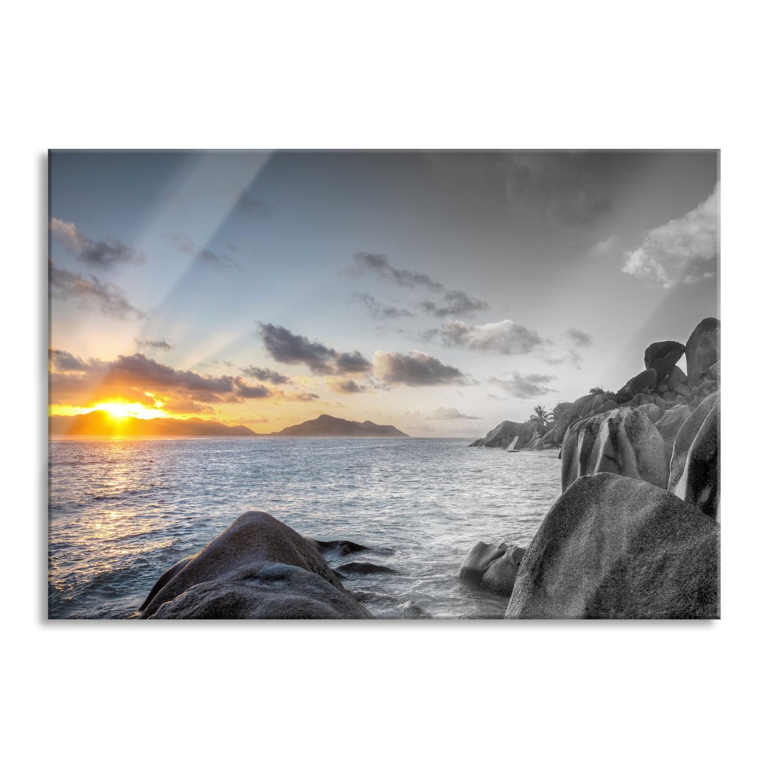 Glasbild | Wandbild Auf Echtglas | Sonnenuntergang Seychellen | 2 Schwarz-Weiss LFy17323