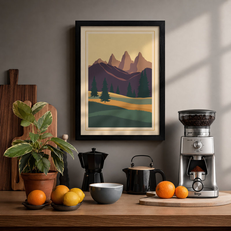 Mountain Path Scandinavian - Framed Print, Black, A4 - 29.7 x 21.0 cm