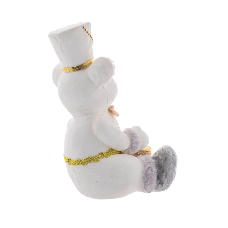 Ourson de tambour en fausse fourrure blanc / doré avec nœud papillon