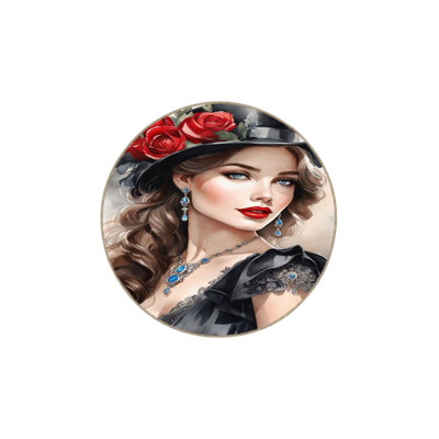 Girl With Hat and Flowers Patterned Woven Base Rug