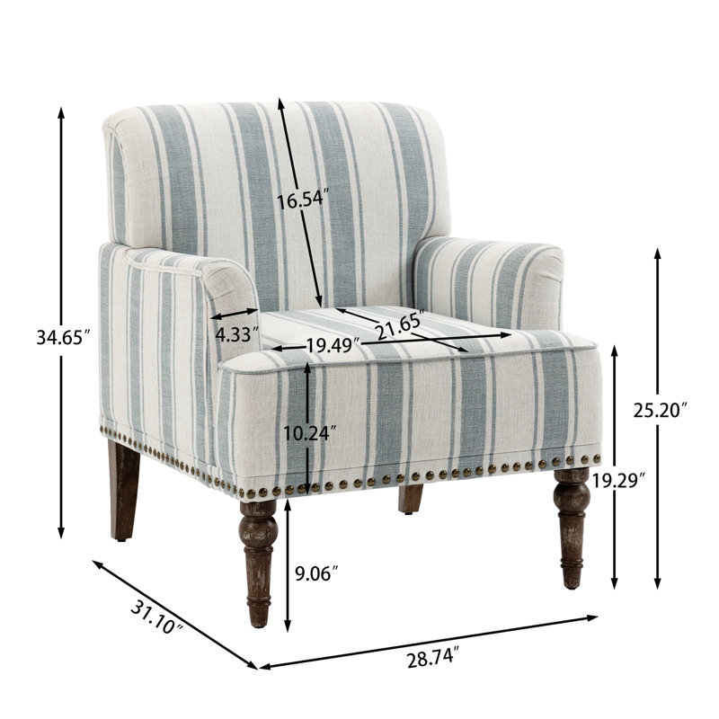Arian 73 Cm Wide Cotton Armchair, Blue Stripe Linen Blend