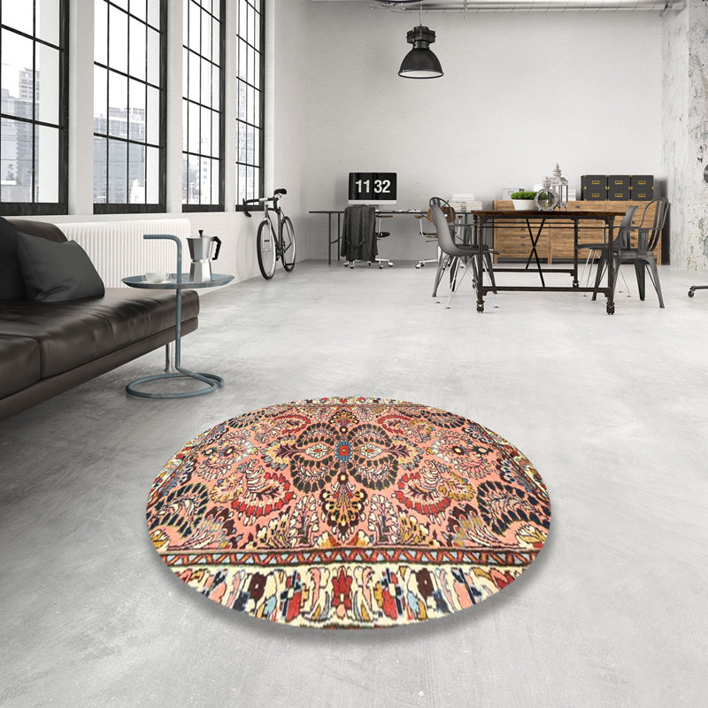 Tapis traditionnel rouge / noir, Rond 3 pi