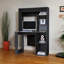Bureau noir au fini wengé avec beaucoup de rangement et espace de travail confortable