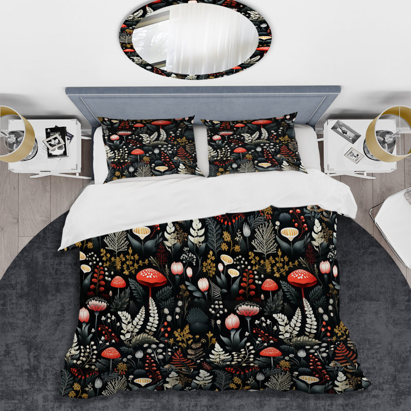 Enchanted Flowers Pattern Symphony II Floral Duvet Cover, King Duvet Cover + 2 King Shams
