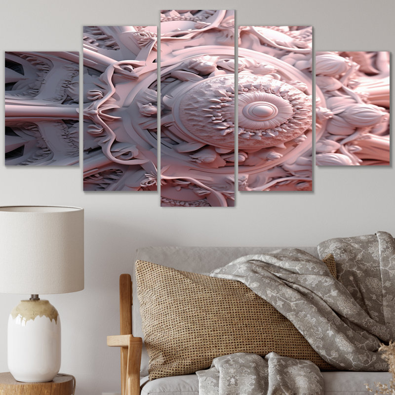 Alien Fractal Space Universe en 3D rose III - impression d'art mural fractales - 5 panneaux
