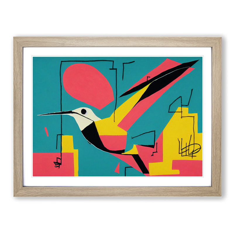 Hummingbird Graffiti Abstract 1 Piece Single Picture Frame Wall Art, 34cm H x 46cm W x 2cm D, Oak