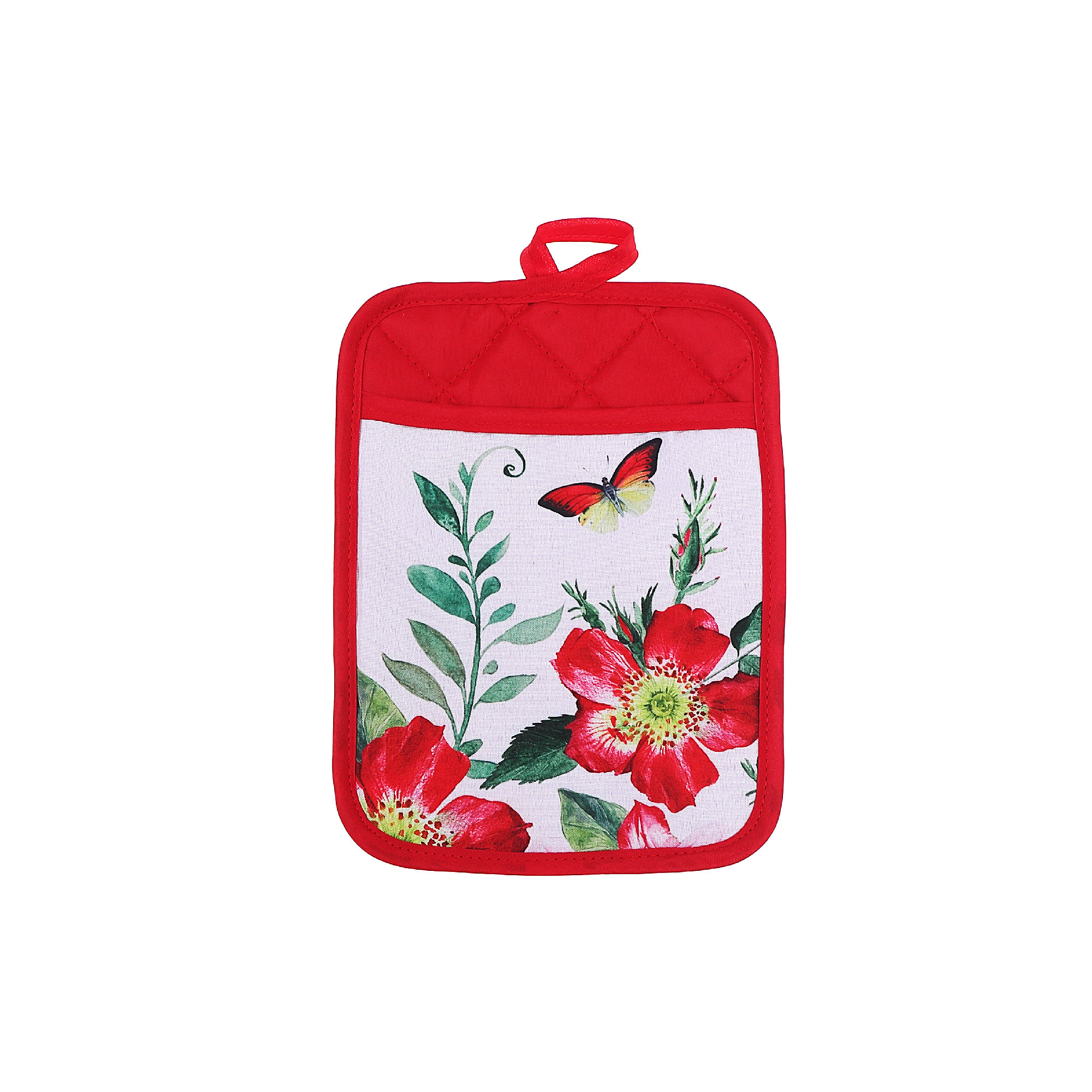 iHcasadécor IH Casa Decor Pot Holder With Pocket Fiery Red Floral - Set Of  6