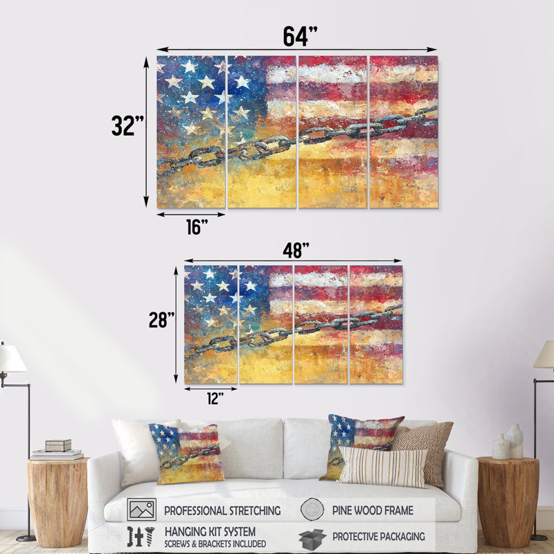 «Abstract Breaking Chains Of Inégalité USA III», art mural patriotiste américain - toile d'art moderne, H 28 po x l 48 po
