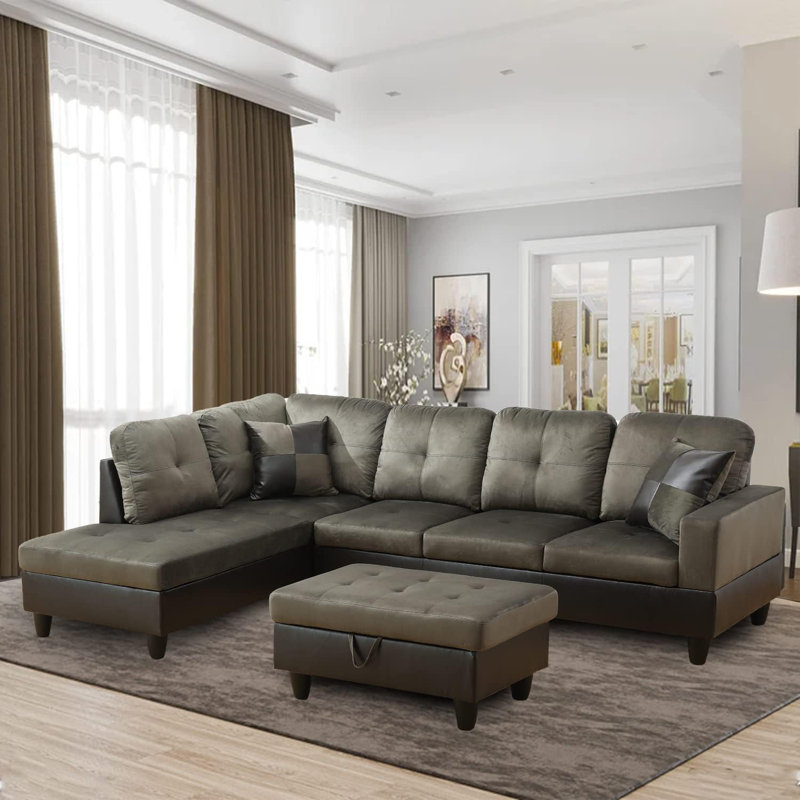 3-piece Flannel  Sectional Sofa, Left Hand Facing, Taupe