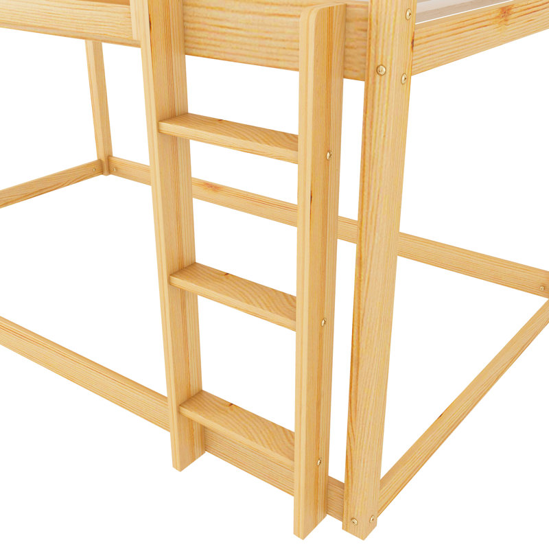 Lit superposé simple au-dessus d'un lit superposé en bois massif, lit au sol avec, peu encombrant et convertible pour l'organisation de la chambre à coucher, tablette de rangement pleine longueur avec garde-corps, super petits dortoirs, rangement sur mezzanine, 3 marches de 250 lb