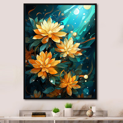 " Blossoming Yellow Lilies On Turquoise Background "