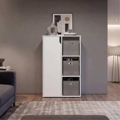 Bookshelf with 6 Shelves and 3 Baskets - White