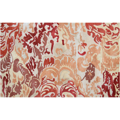 Tapis décoratif en laine Touffeté à la main florale/rouge soie/cuivre