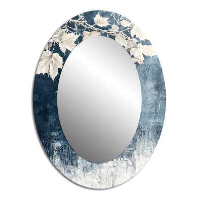 White Frosted Leaves Branches IV - Large Oval Wall Mirror On Metal