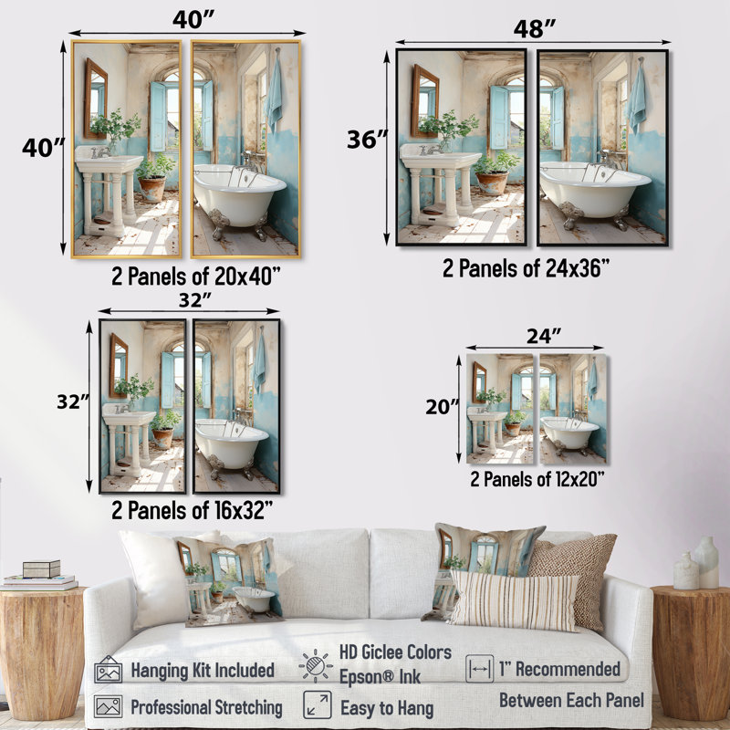Farmhouse Bathroom Charm I - Humour Laundry Wall 2 panneaux, H 32 po x l 32 po, Impression encadrée flottante, Noir